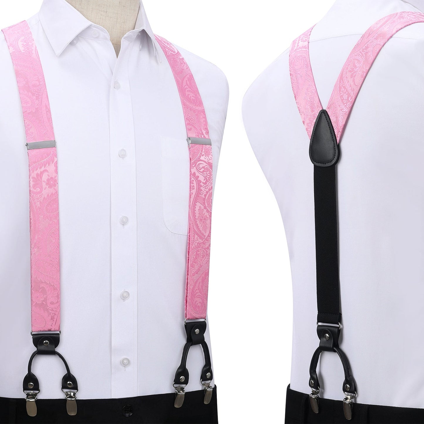 Hisdern Paisley Suspenders Pre-tied Bow Tie Set Pink Formal Accessories