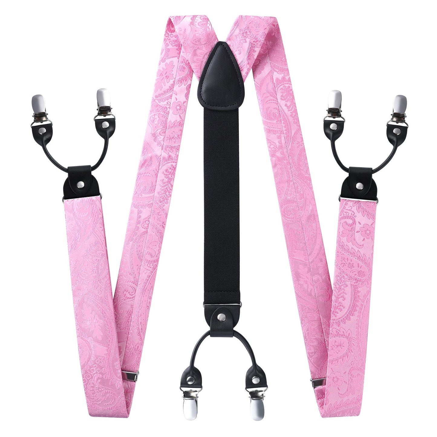 Hisdern Paisley Suspenders Pre-tied Bow Tie Set Pink Formal Accessories