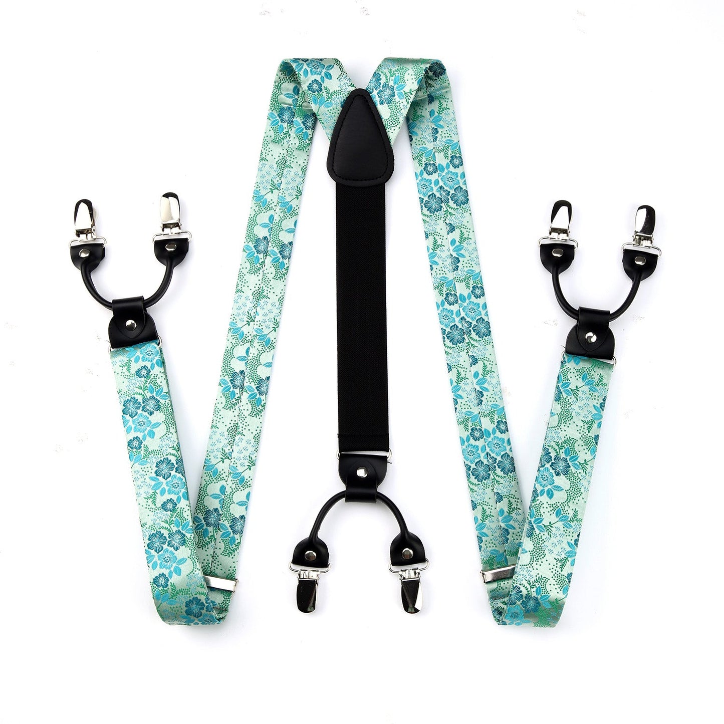 Hisdern Floral Suspenders Pre-tied Bow Tie Set Green Formal Accessories