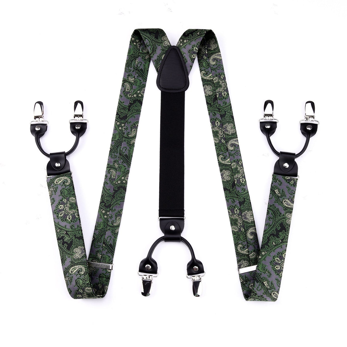 Hisdern Paisley Suspenders Pre-tied Bow Tie Set Green Formal Accessories