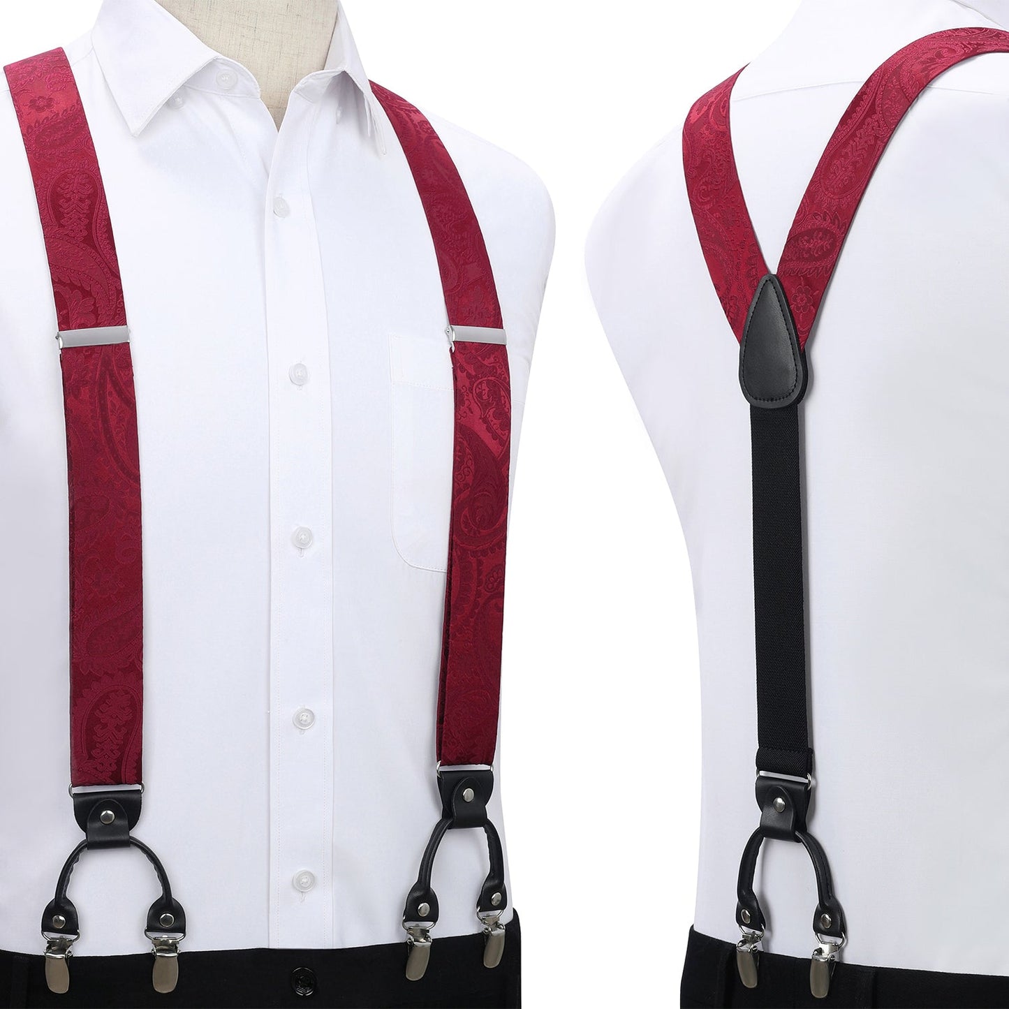 Hisdern Paisley Suspenders Pre-tied Bow Tie Set Maroon Formal Accessories