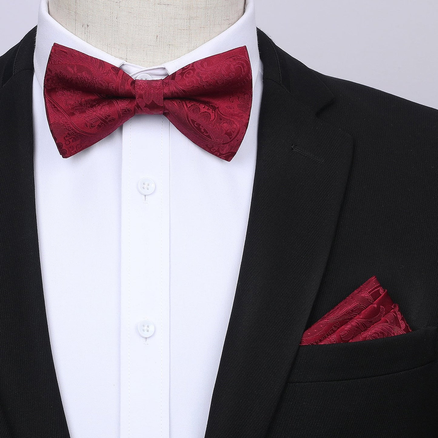 Hisdern Paisley Suspenders Pre-tied Bow Tie Set Maroon Formal Accessories