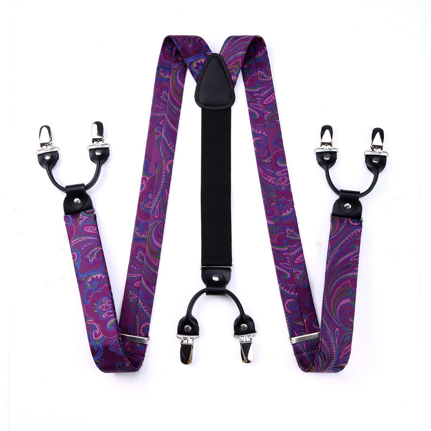 Hisdern Paisley Suspenders Pre-tied Bow Tie Set Purple Formal Accessories