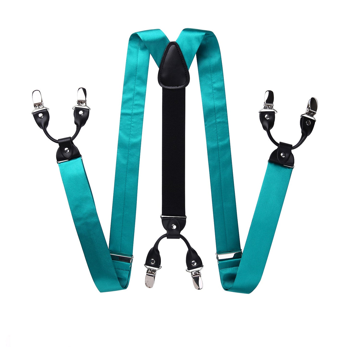 Hisdern Solid Suspenders Pre-Tied Bow Tie Set Aqua Formal Wedding Outfit