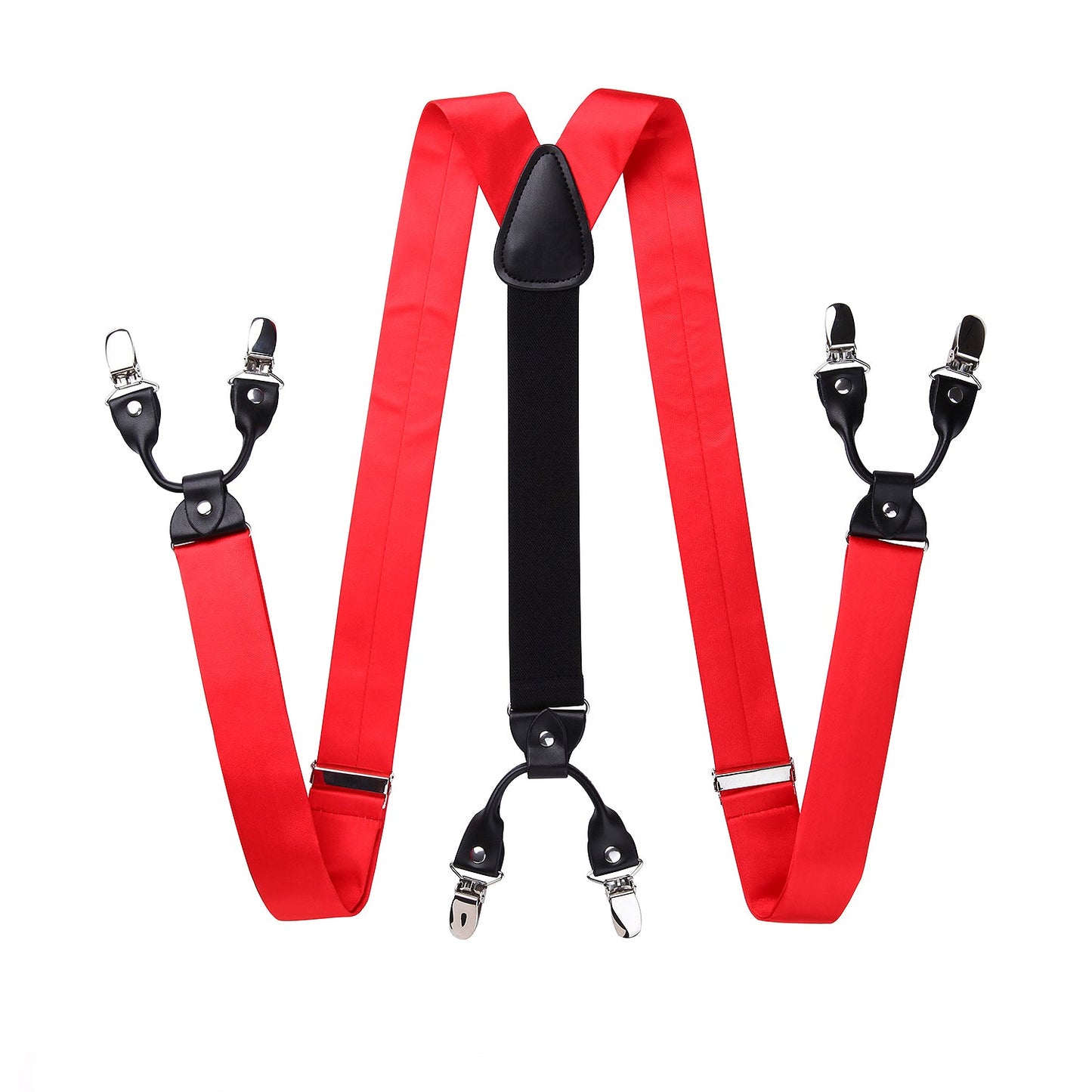 Hisdern Solid Suspenders Pre-Tied Bow Tie Set Red Formal Wedding Outfit