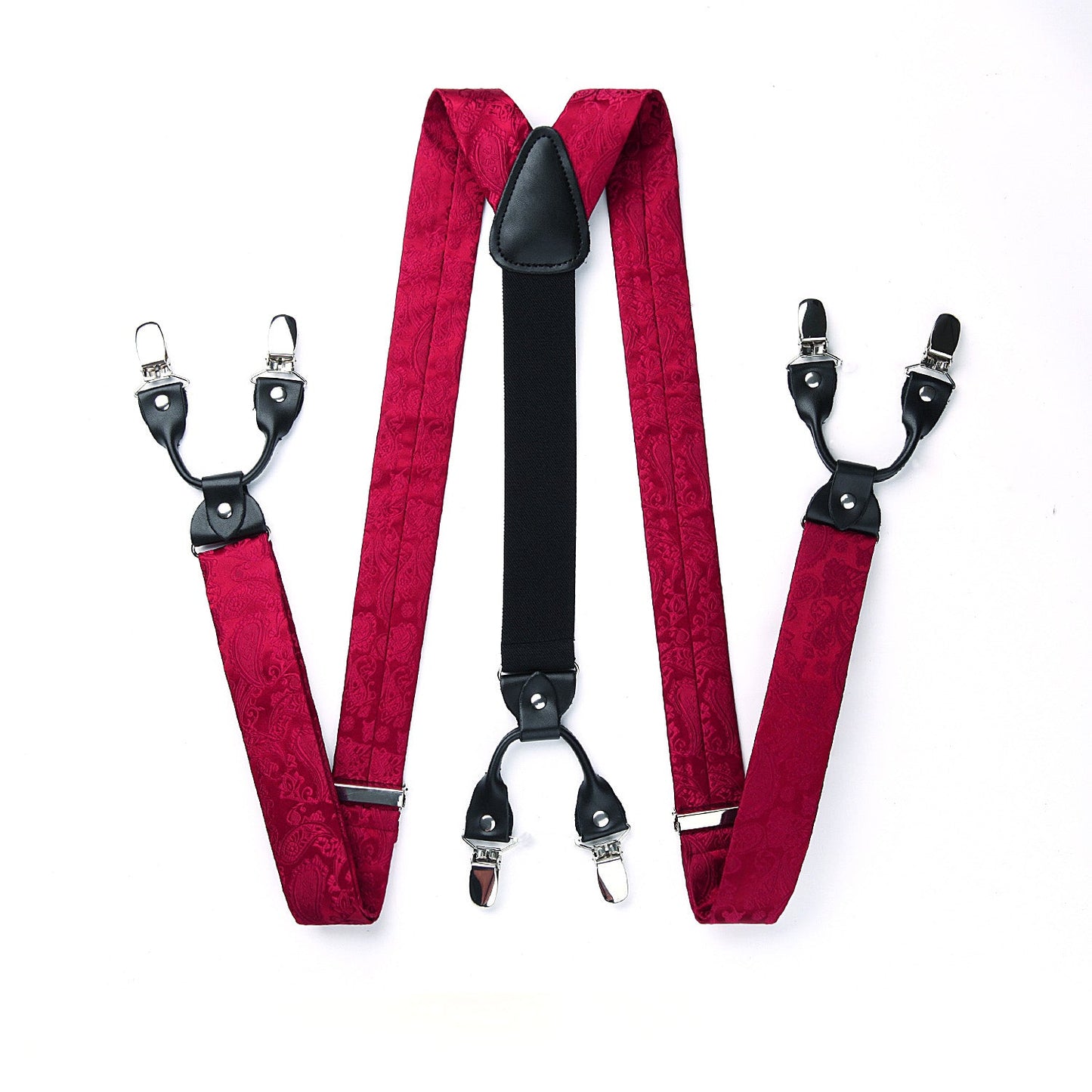 Hisdern Paisley Suspenders Pre-tied Bow Tie Set Red Formal Accessories