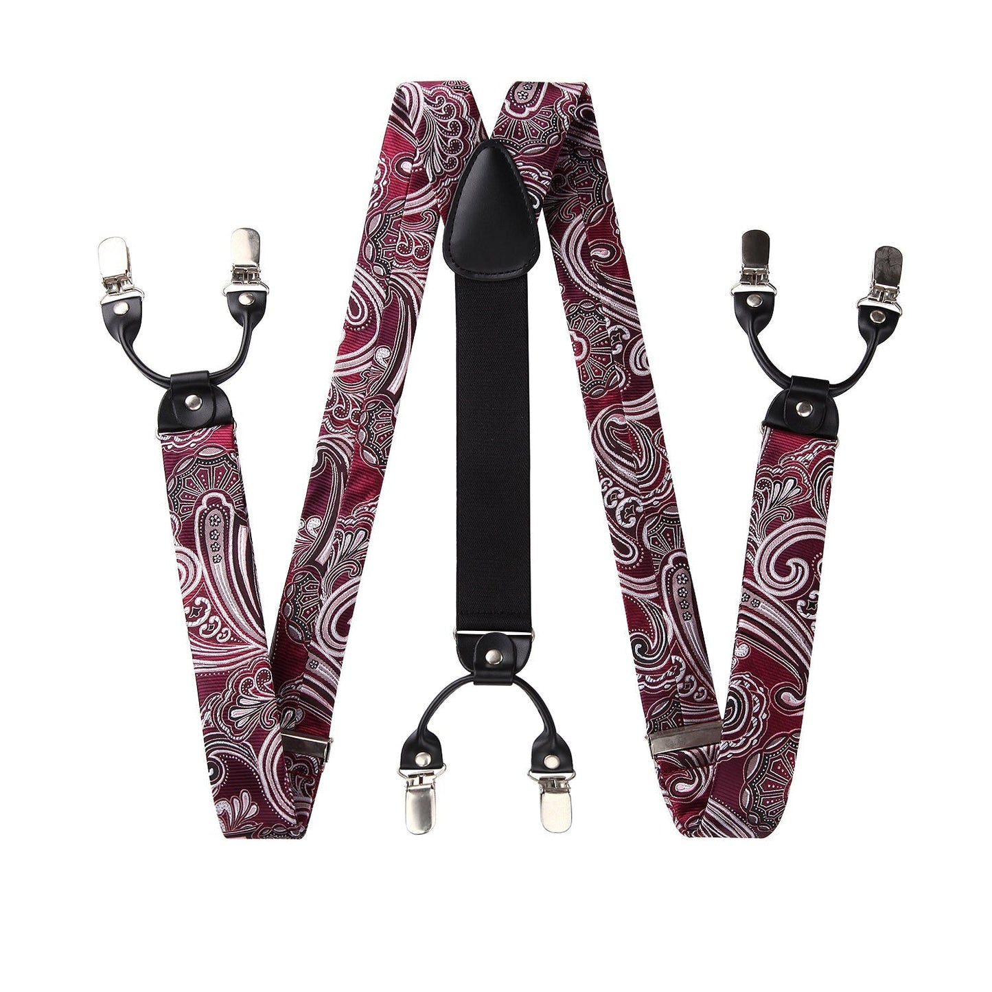 Hisdern Paisley Suspenders Bow Tie Set Red Formal Accessories