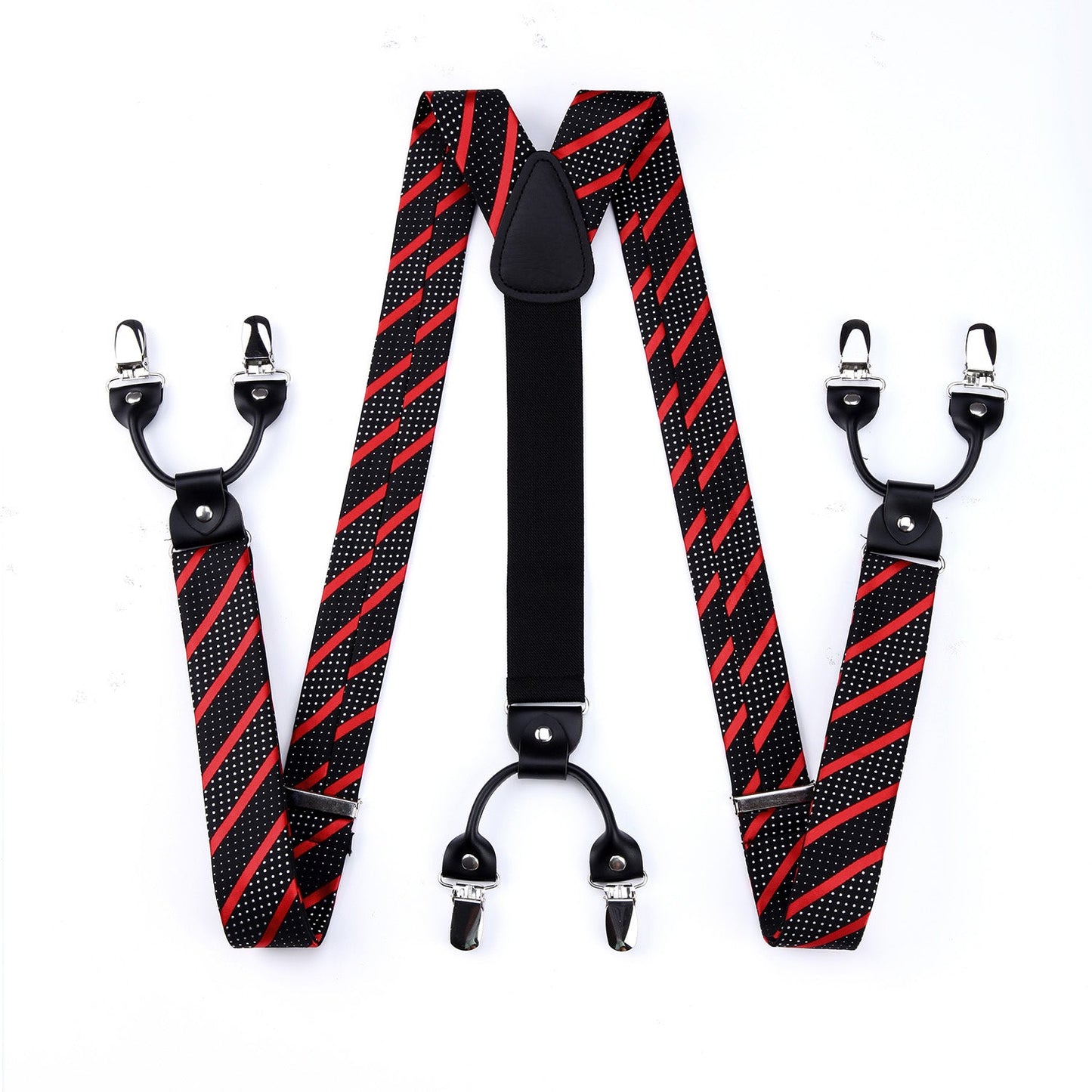 Hisdern Striped Suspenders Pre-tied Bow Tie Set Red Black Black Groom Outfit