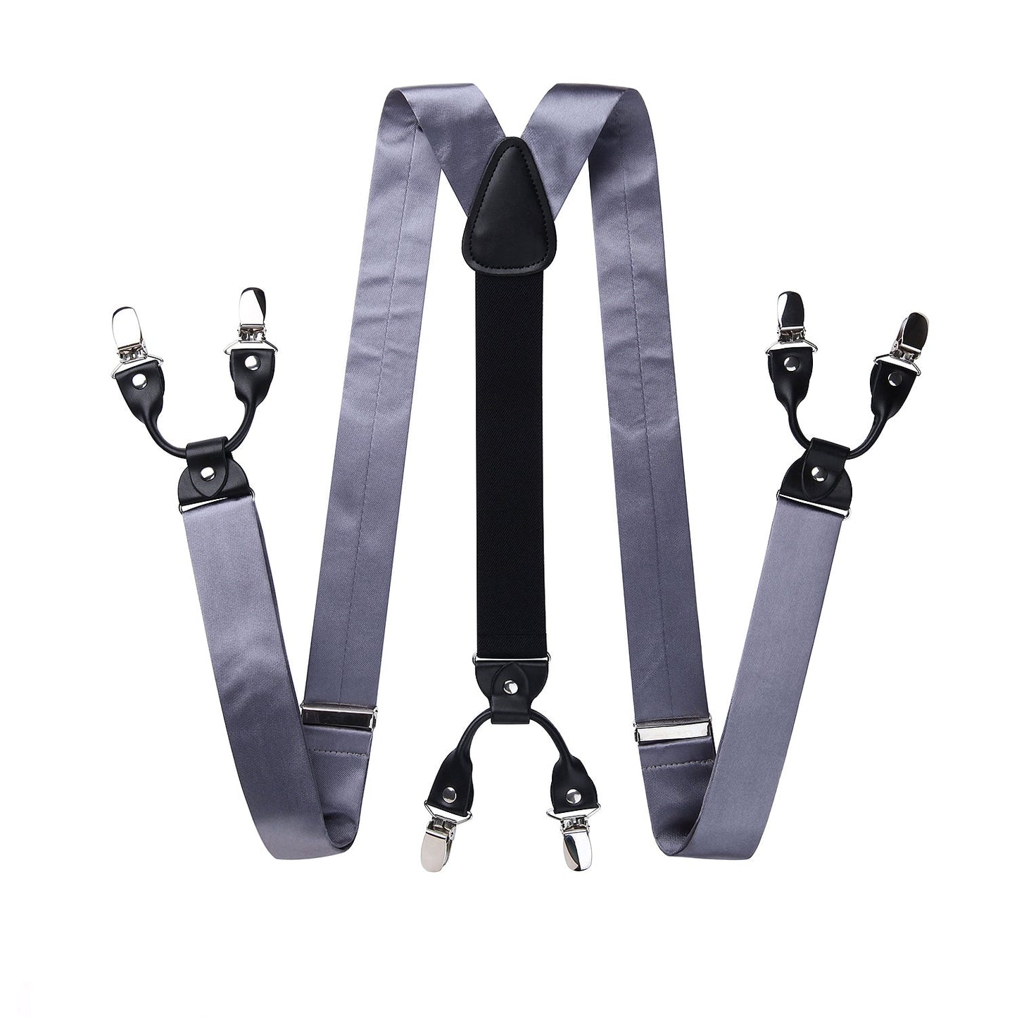 Hisdern Solid Suspenders Pre-Tied Bow Tie Set Grey Formal Wedding Outfit