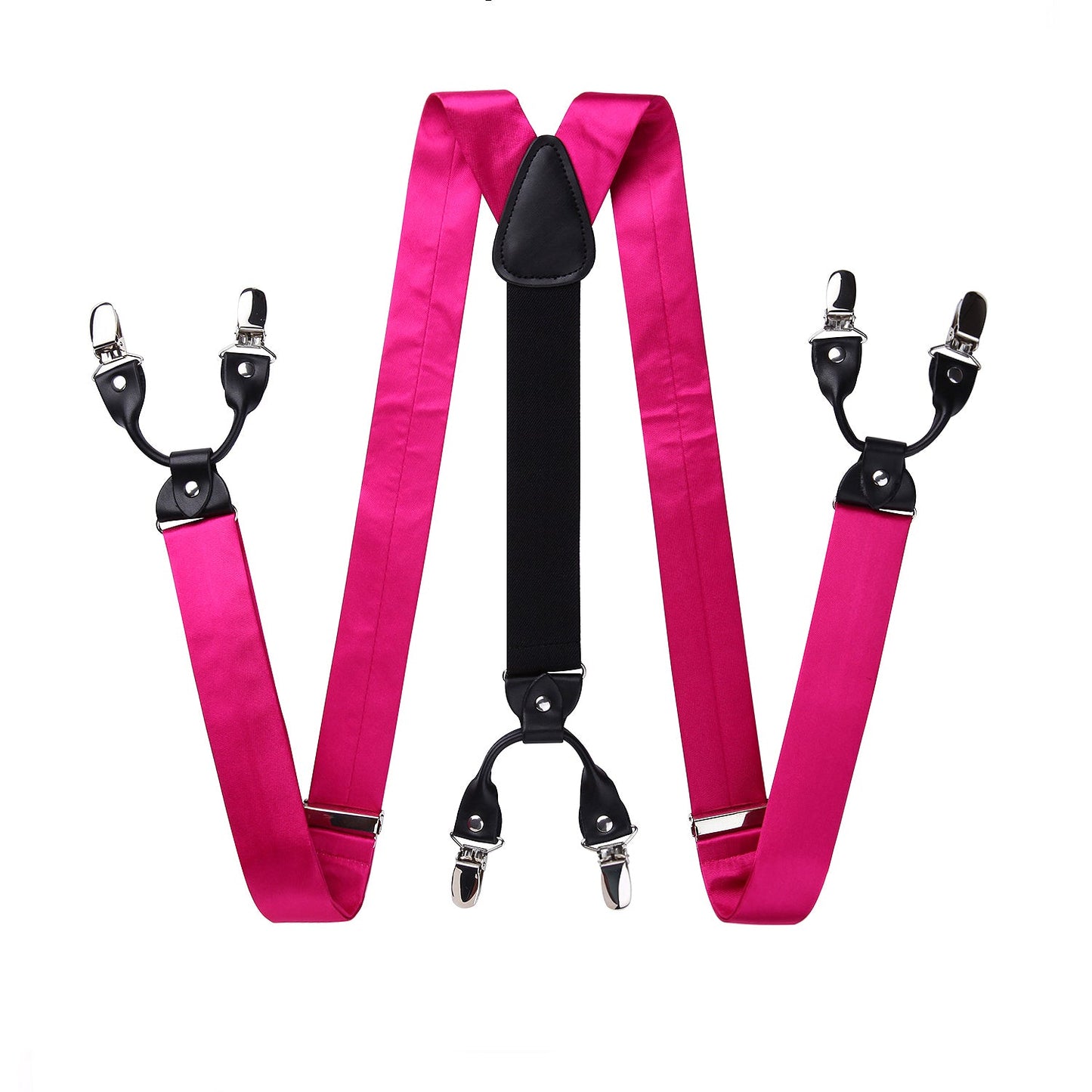 Hisdern Solid Suspenders Pre-Tied Bow Tie Set Hot Pink Formal Wedding Outfit