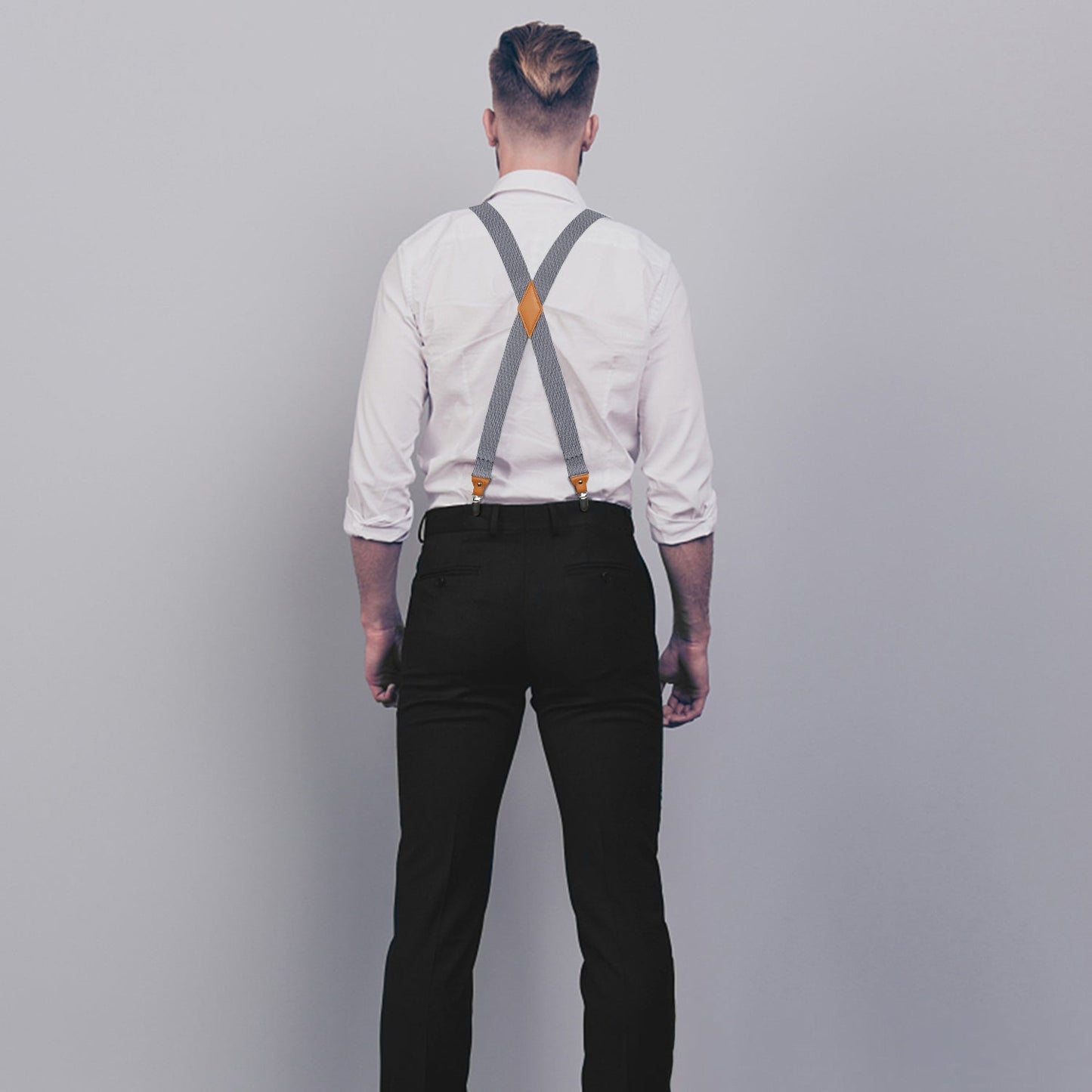 Hisdern Grey Solid Suspenders Pre-Tied Bow Tie Set Formal Wedding
