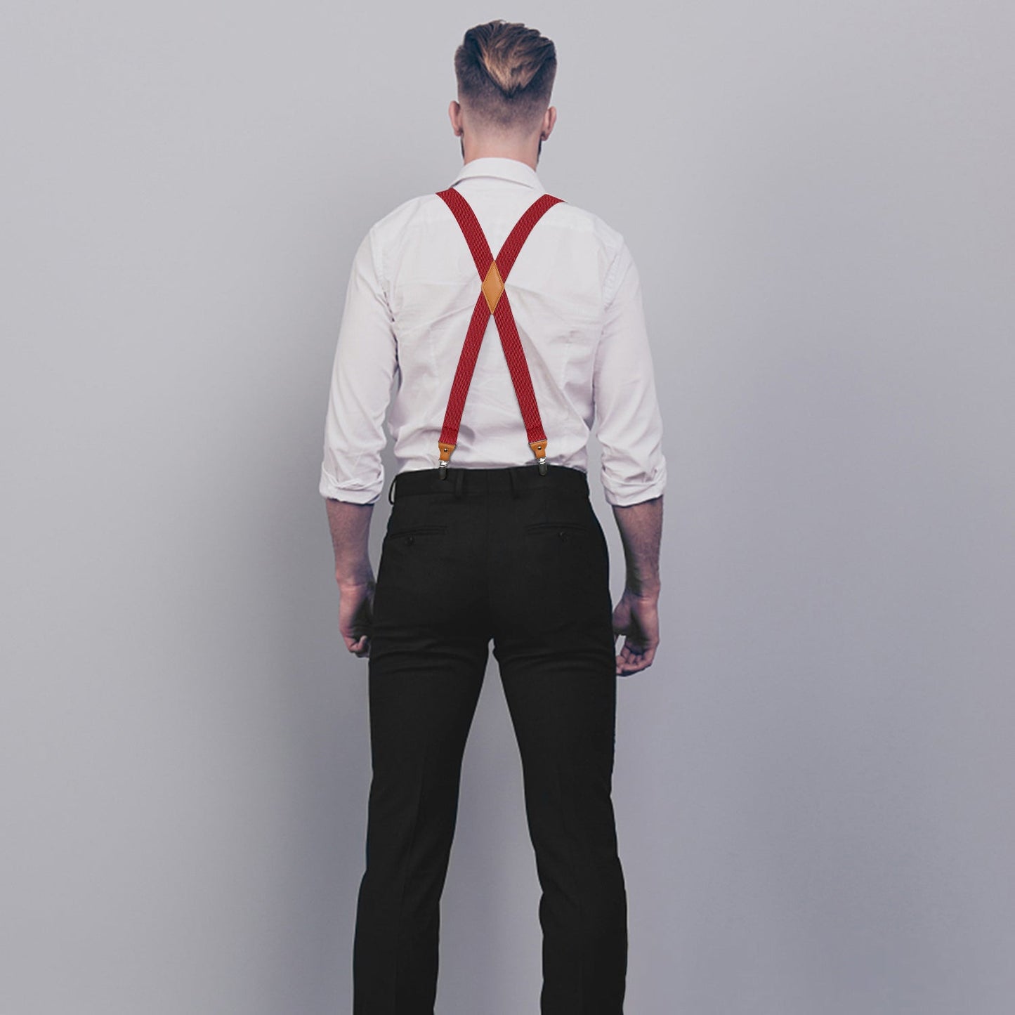 Hisdern 1.4 Inch Adjustable Suspender Red with 4-Clip for Formal Pants