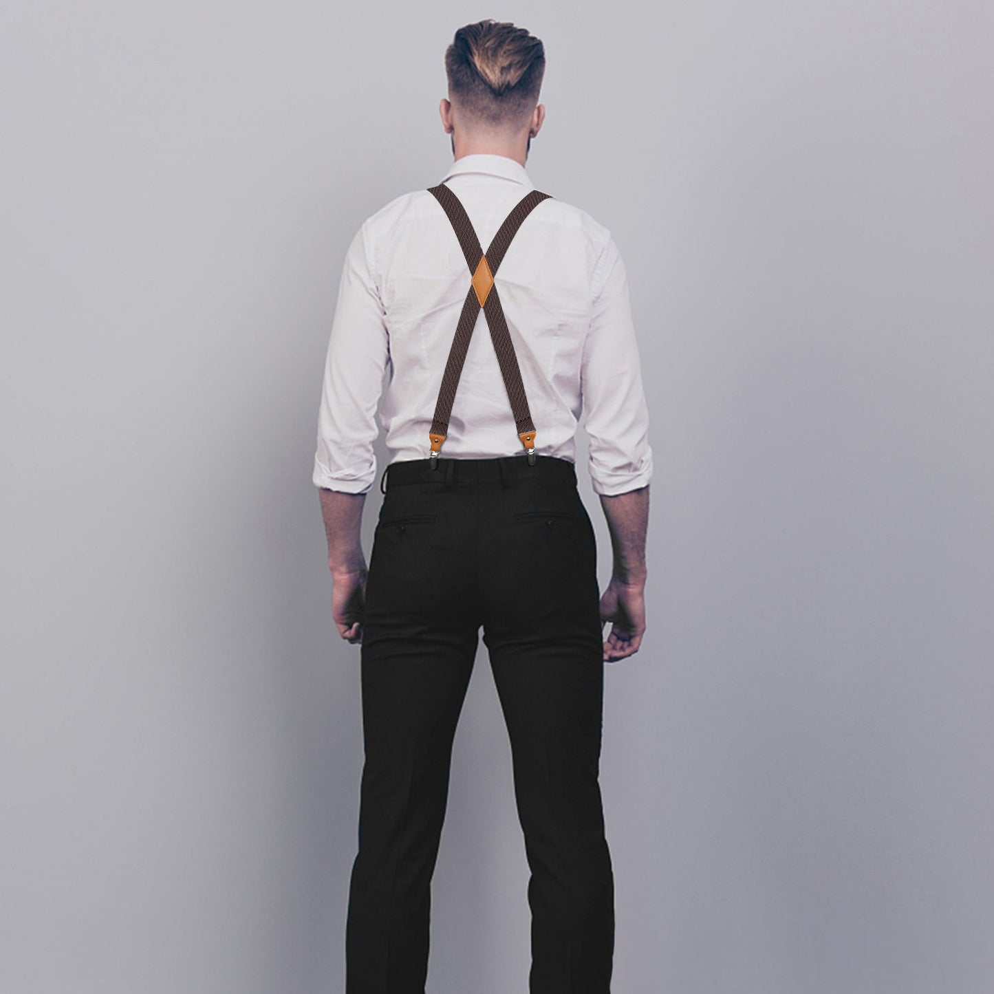 Hisdern 1.4 Inch Adjustable Suspender Brown with 4-Clip for Formal Pants