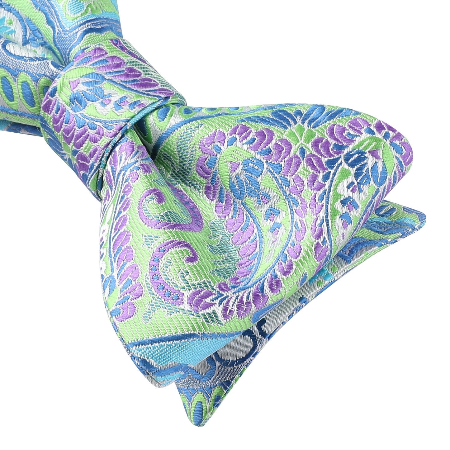 Hisdern Aqua Purple Paisley Bow Tie Set For Evening Wear