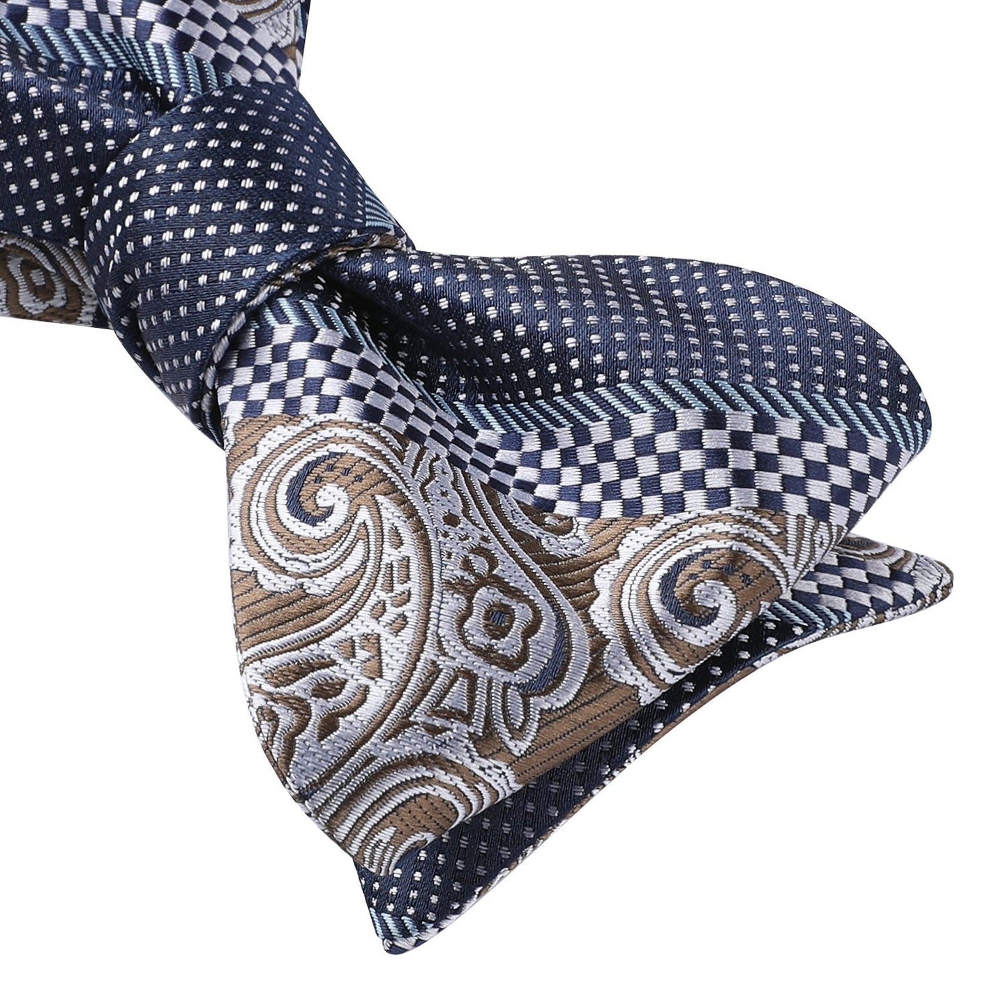 Hisdern Brown Blue Paisley Bow Tie Set For Evening Wear