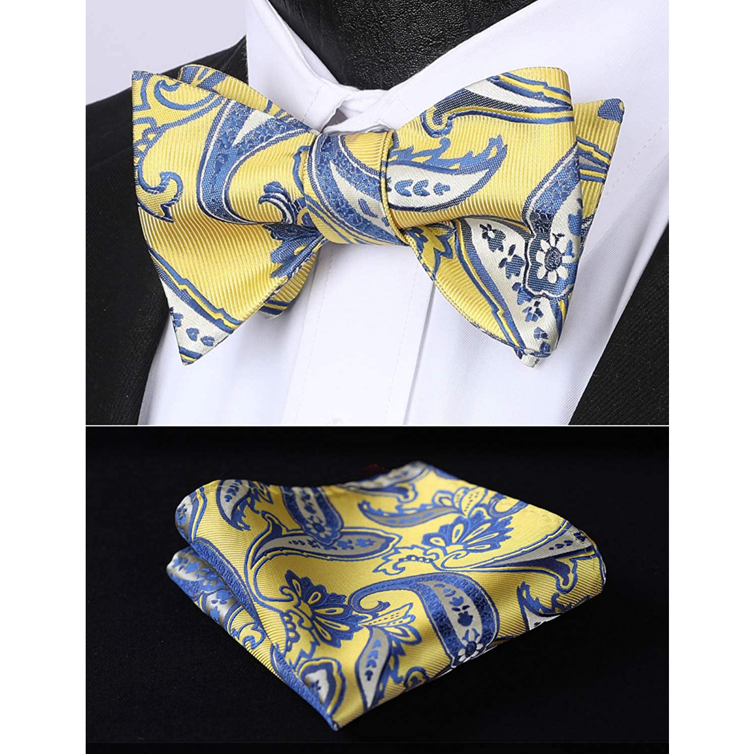 Hisdern Yellow Paisley Bow Tie Set For Evening Wear