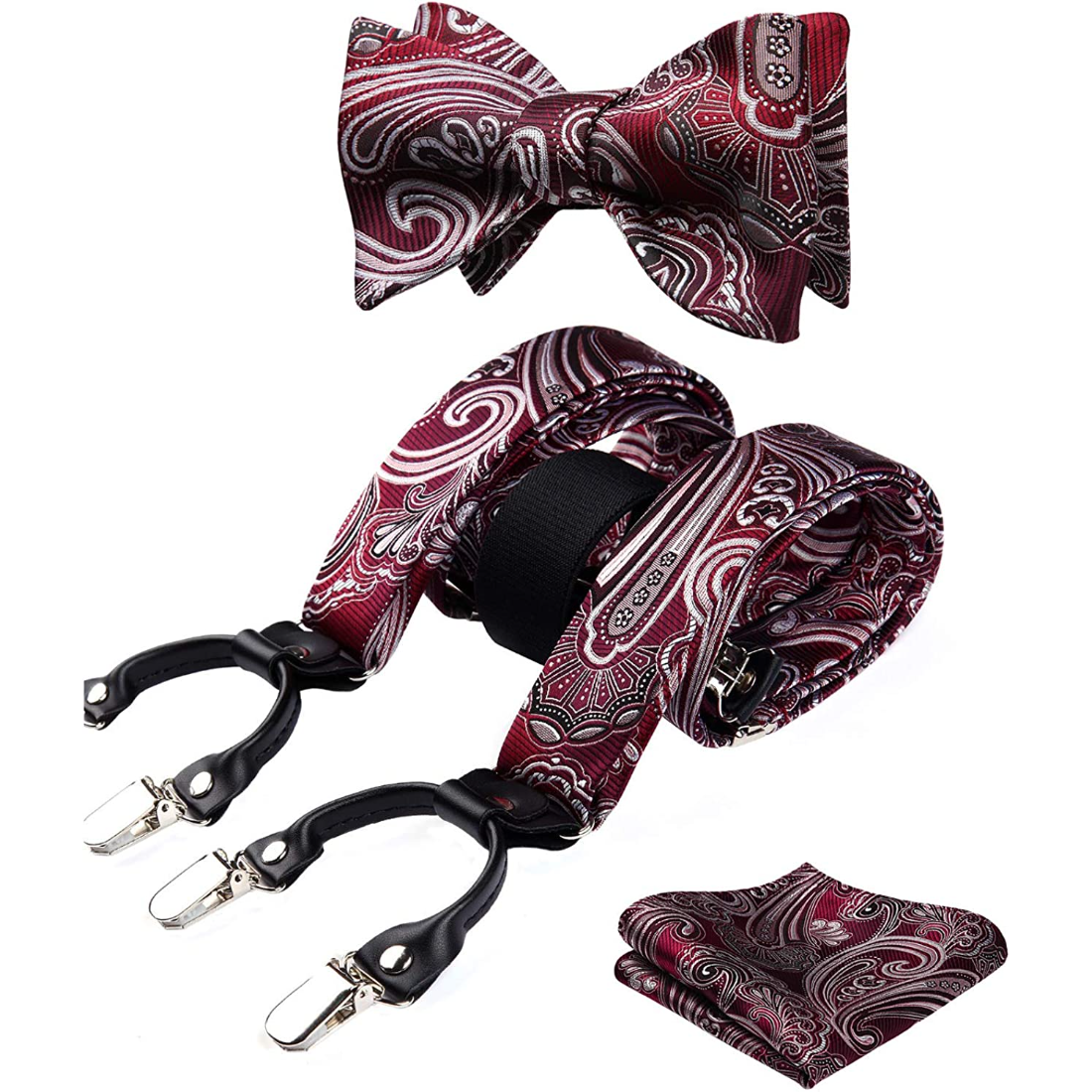 Hisdern Paisley Suspenders Bow Tie Set Red Formal Accessories