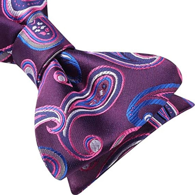 Hisdern Vintage Blue And Purple Paisley Bow Tie Set