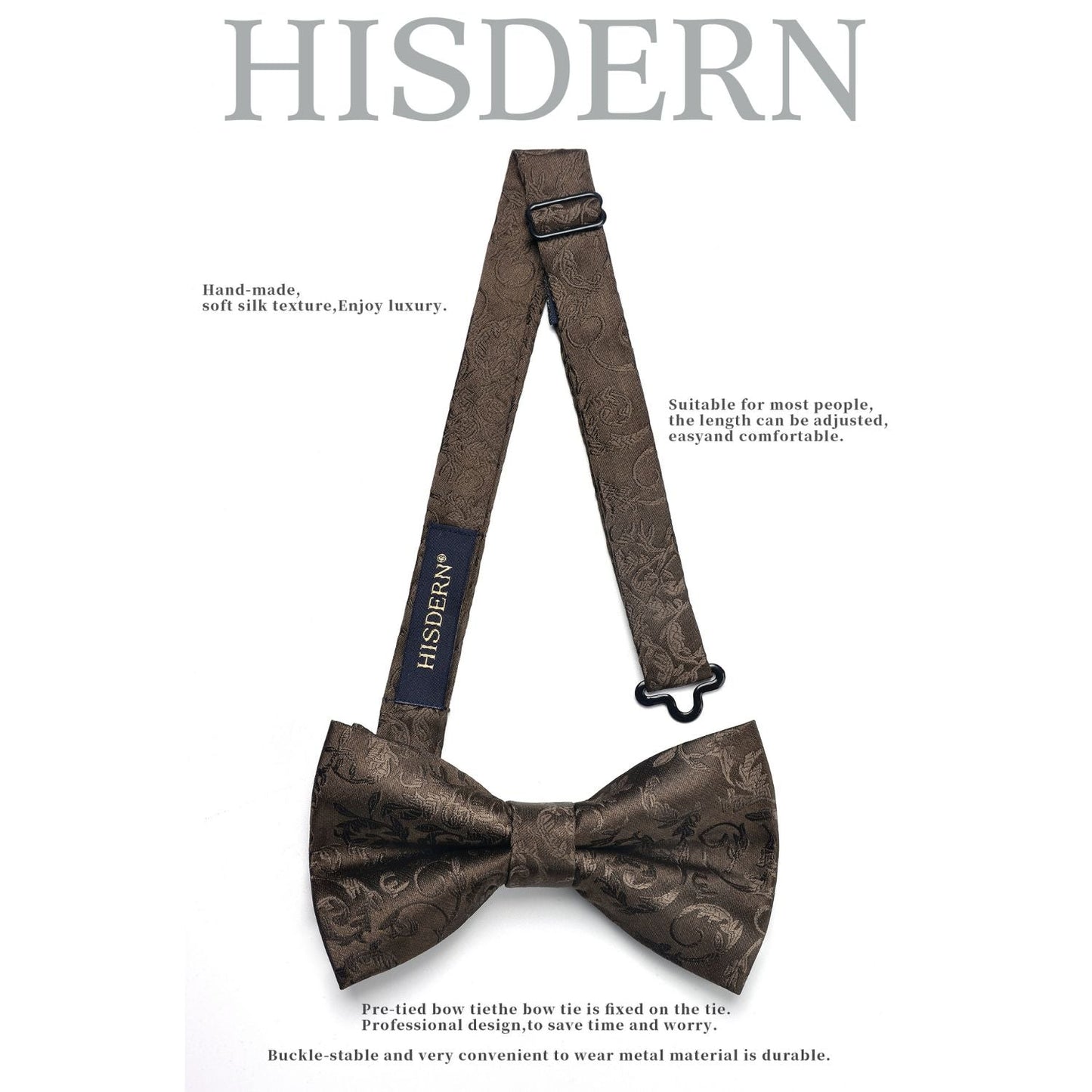 Hisdern Brown Floral Pre-Tied Bow Tie For Evening Wear