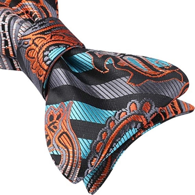 Hisdern Aqua Orange Paisley Bow Tie Set For Evening Wear