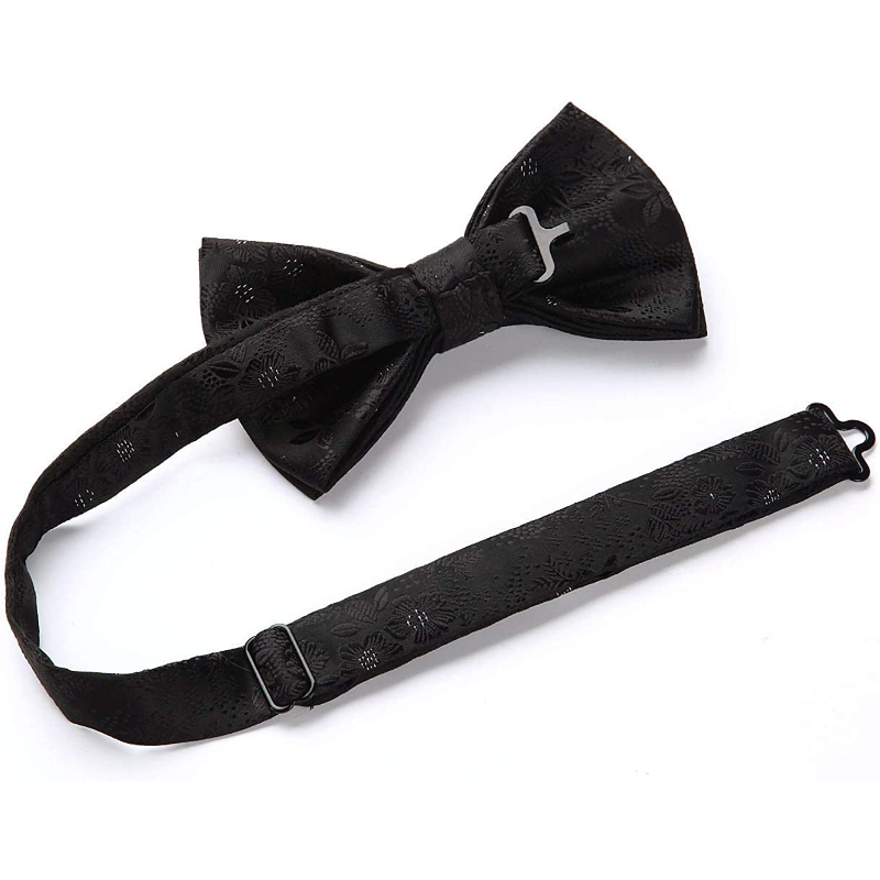 Hisdern Vintage Black Paisley Pre-Tied Bow Tie Set for Wedding
