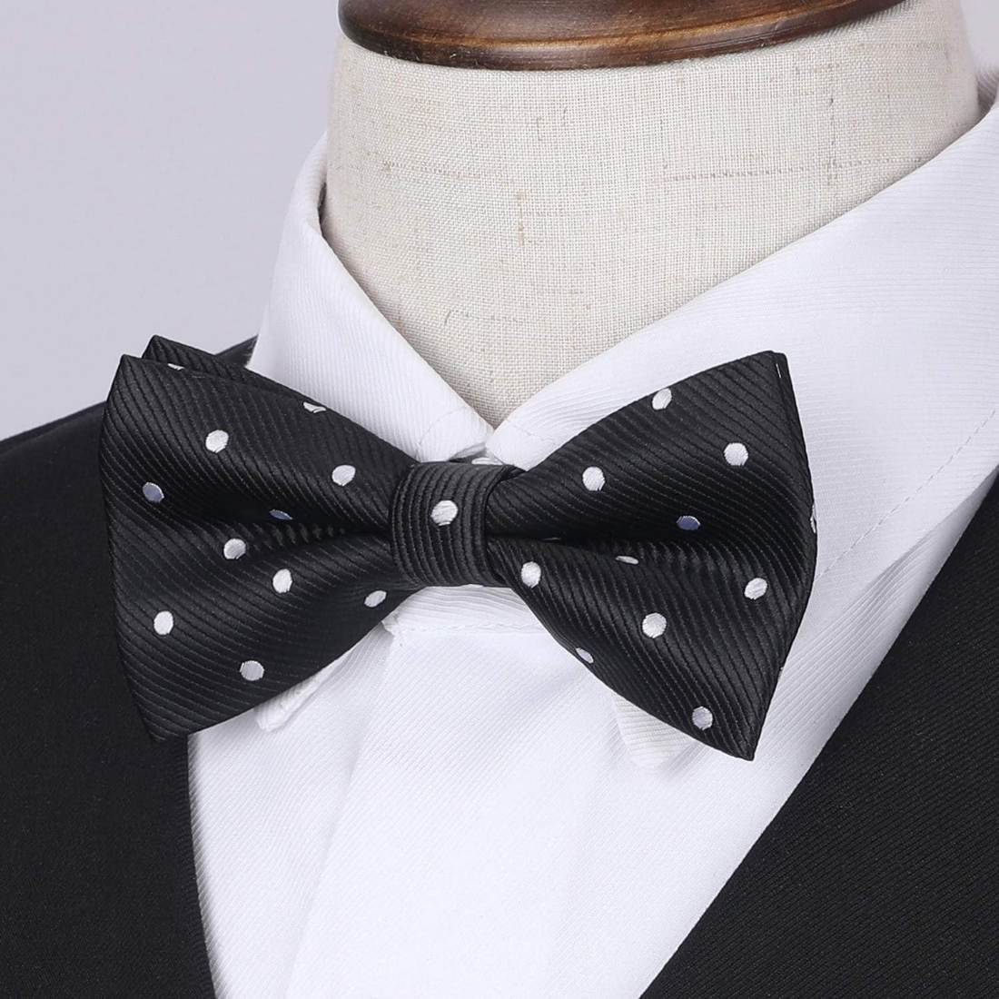 Hisdern Black White Polka Dot Pre-Tied Bow Tie for Boys
