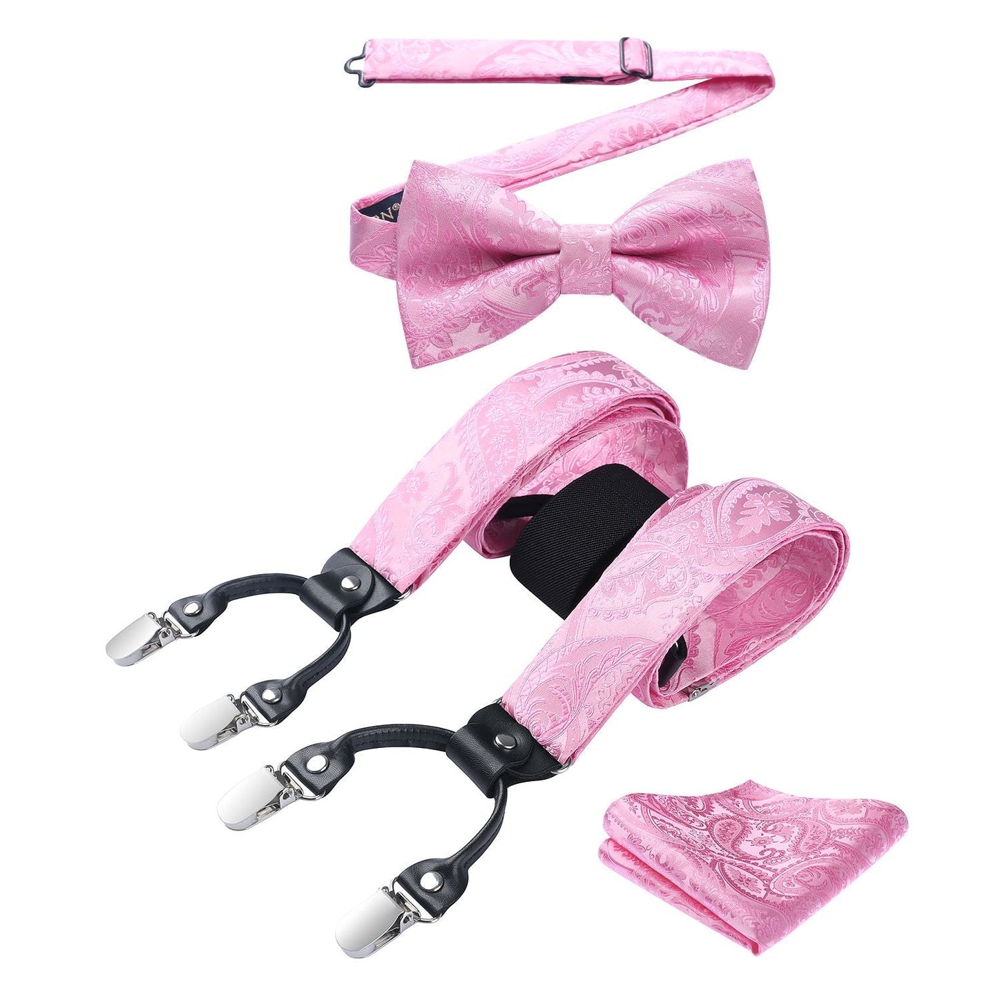 Hisdern Paisley Suspenders Pre-tied Bow Tie Set Pink Formal Accessories