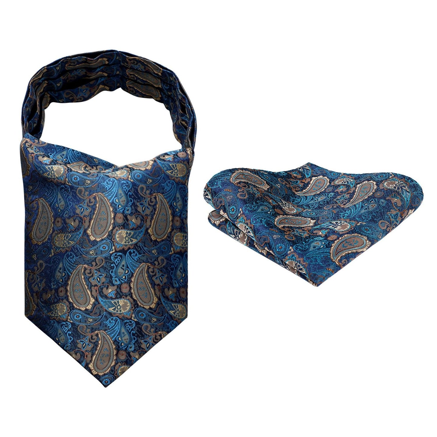 Hisdern Paisley Ascot Cravat for Men Aqua Brown Formal Neckwear