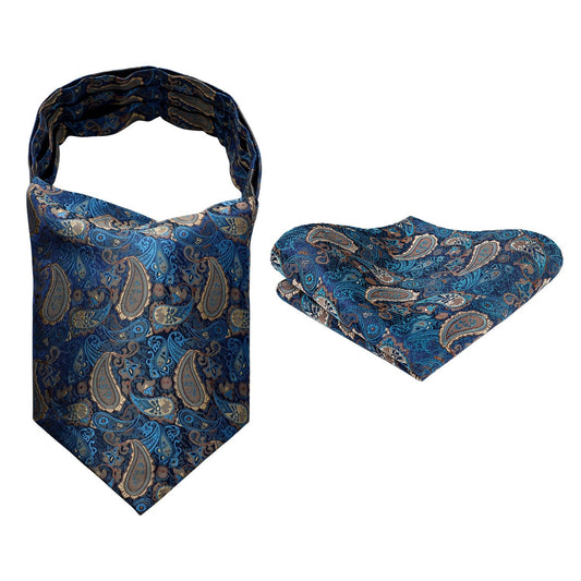 Hisdern Paisley Ascot Cravat for Men Aqua Brown Formal Neckwear