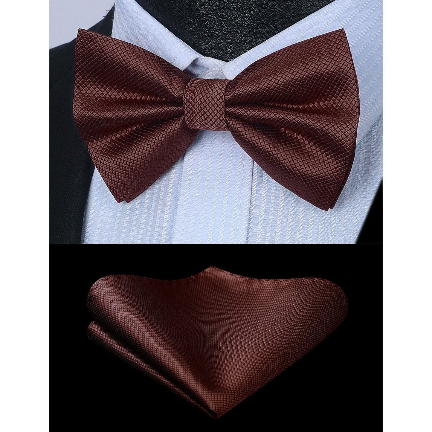 Hisdern Brown Solid Pre-Tied Bow Tie Accessories Set For Evening Wear